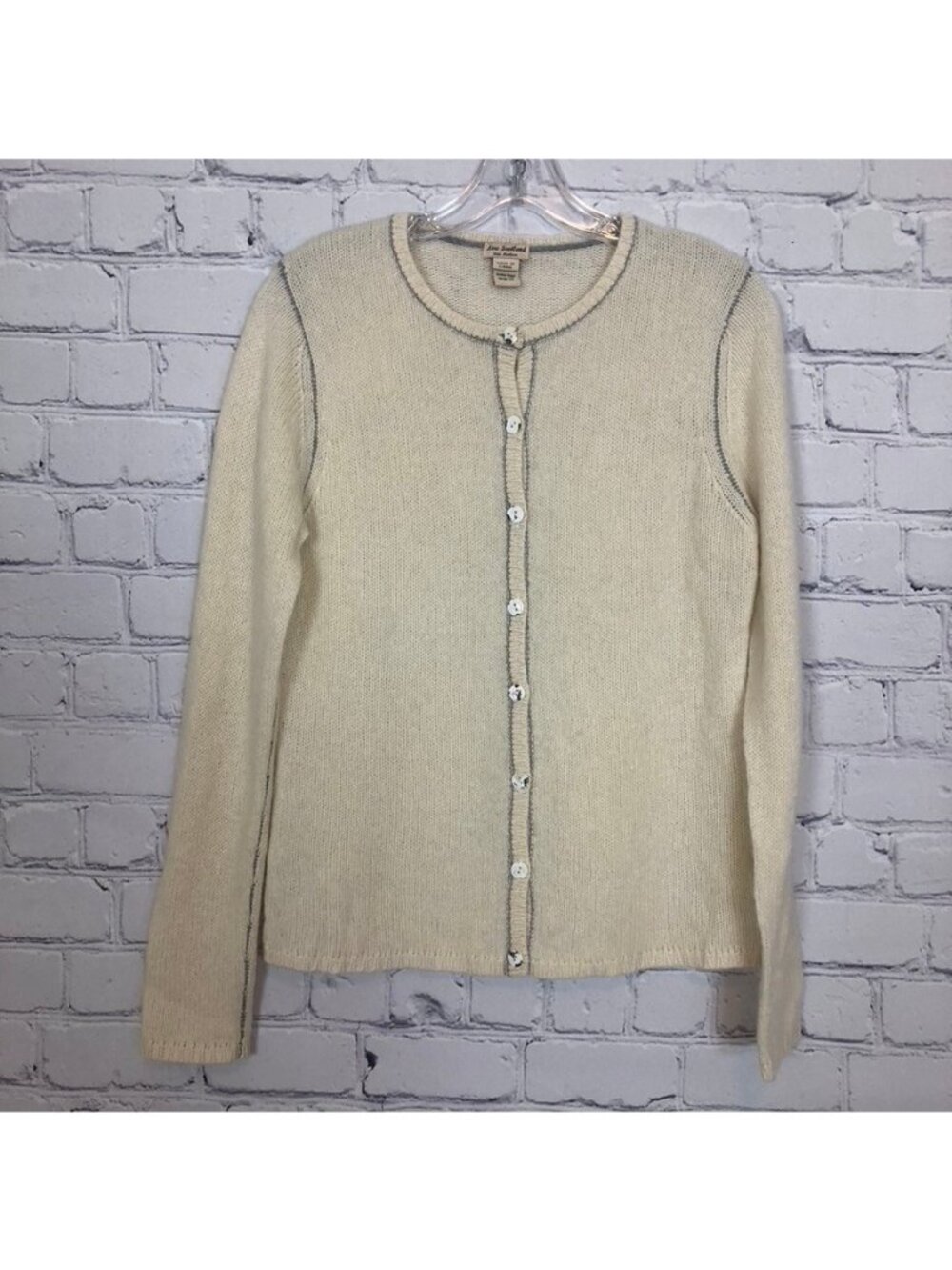 New Scotland 100% Cashmere Ivory Cardigan Sweater Size M